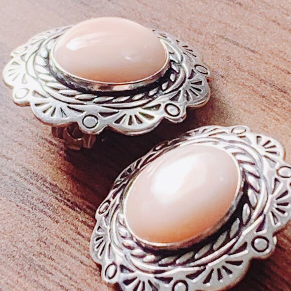 Signed Relios Carolyn Pollack Sterling Mother of Pearl MOP Clip On Earrings VTG - Picture 8 of 16